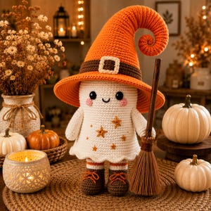 Crochet Ghost Pattern PDF, Witch Hat Amigurumi Pattern, Halloween Crochet Doll, Spooky Ghost Plush, Instant Download