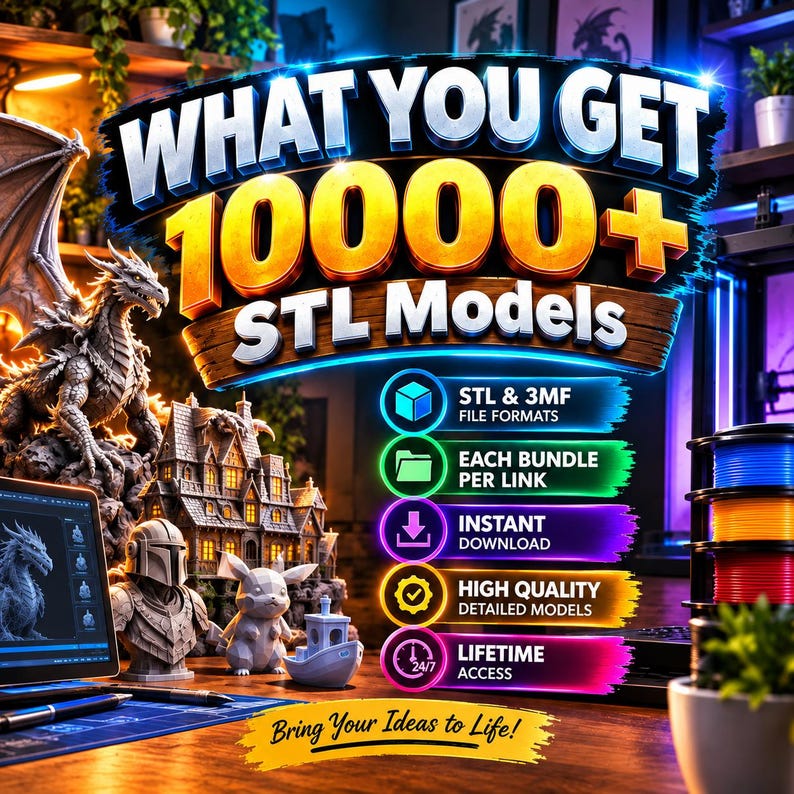 10,000+ 3D Print STL Bundle, Articulated Animals, Dragons, Planters ...