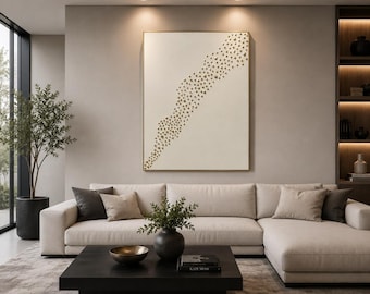 Handmade White & Gold Abstract Canvas Art | Textured Minimalist Wall Decor with floating frame. (18x24”) Additional sizes available