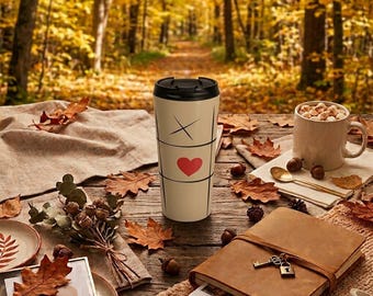 Tazza da viaggio con motivo a cuore e tris / Bicchiere termico in acciaio inossidabile, design di San Valentino