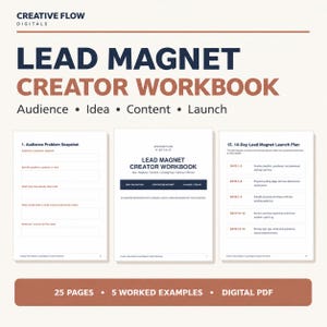 Lead Magnet Creator Workbook, Freebie Planner, Lead Generation & Email List Builder (Digital PDF)