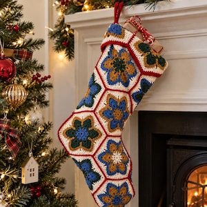 Häkelanleitung für einen Weihnachtsstrumpf (PDF), Häkelanleitung für Weihnachten (PDF), Patchwork-Weihnachtsdekoration, Häkelanleitung für die Feiertage
