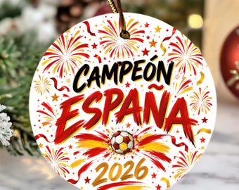 Spain Flag Colors Tribute Christmas Tree Decor, España Campeon 2026 Minimalist Soccer Style Ceramic Ornament