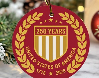 Patriotic Anniversary Gift, 1776-2026 Celebrating America Christmas Tree Decor, Ceramic Ornament