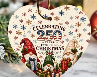 Patriotic Anniversary Holiday Gift, 1776-2026 Celebrating America Christmas Tree Decor, Ceramic Ornament