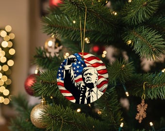Patriotic MAGA Decor, Trump Fist Ornament, Conservative Keepsake Bauble, Xmas Gift For Republican Dad Ornament