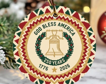 God Bless America Patriotic Gift, 1776-2026 Anniversary America Christmas Tree Decor, Commemorative Ceramic Ornament