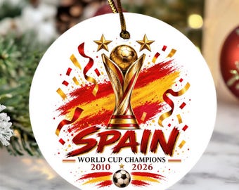 Spanish Flag Colors Inspired Christmas Tree Decor, 2010-2026 Spain Championship Tribute Ceramic Ornament