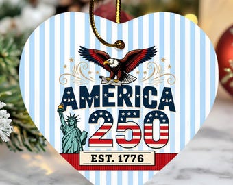 Patriotic Liberty Anniversary Gift, America Est 1776 Commemorative Ceramic Ornament, Christmas Tree Decor Ceramic Ornament