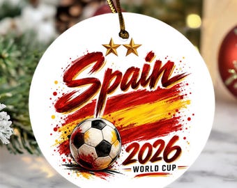 2026 World Champions Spain Two Stars Minimalist Soccer Tribute Christmas Tree Decor Ceramic Ornament