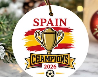 Soccer Style World Tribute Christmas Tree Decor, Spain Champions 2026 Trophy Animated Ceramic Ornament