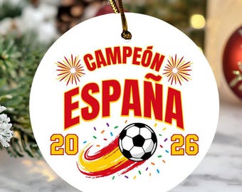 Soccer Inspired Keepsake For Fans, España Campeon 2026 Classic Ball Christmas Tree Decor Ceramic Ornament