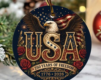 Retro Patriot Eagle Bauble, USA 250th Anniversary Ornament, Vintage 1776 Keepsake, July Fourth Gift For Veteran Vintage 1776 Keepsake