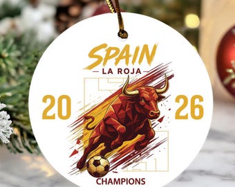 2026 Championship Inspired Spain Soccer Ceramic Ornament, Red Patriotic World Champ Keepsake Christmas Tree Decor Ceramic Ornament