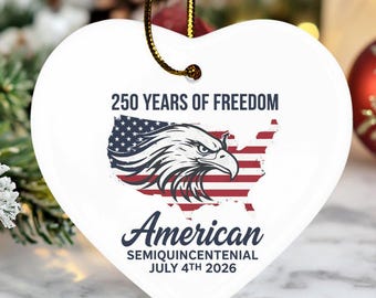 Liberty Anniversary Commemorative Gift, Patriotic Eagle Celebrating America Christmas Tree Decor, Ceramic Ornament