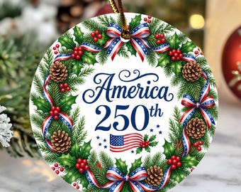 Commemorative Anniversary Gift, Patriotic Celebrating America Christmas Tree Decor Ceramic Ornament