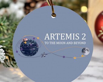 2026 Lunar Flyby Tribute Keepsake, Artemis Animated Moon and Beyond Holiday Tree Decor, Space Mission Ceramic Ornament