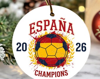 Soccer Style Patriotic Gift for Fans, Spain 2026 Champions Flag Ball Christmas Tree Decor Ceramic Ornament