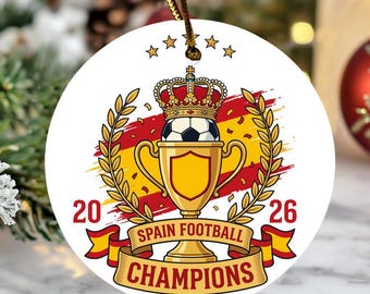 Spain World Champ Tribute Christmas Tree Decor, Kings Of Soccer Inspired Funny Ceramic Ornament