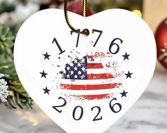 USA Liberty Commemorative Gift, 1776-2026 Patriotic America Anniversary Christmas Tree Decor, Ceramic Ornament