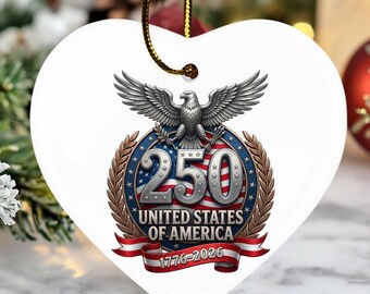 American Heritage Holiday Keepsake Gift, Patriotic Eagle Shield Ceramic Ornament, Christmas Tree Decor Ceramic Ornament