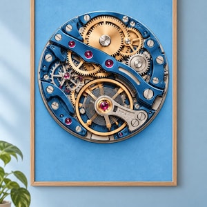 Mechanical Watch Wall Art Print, The Inner Hour, Blue Horology Poster