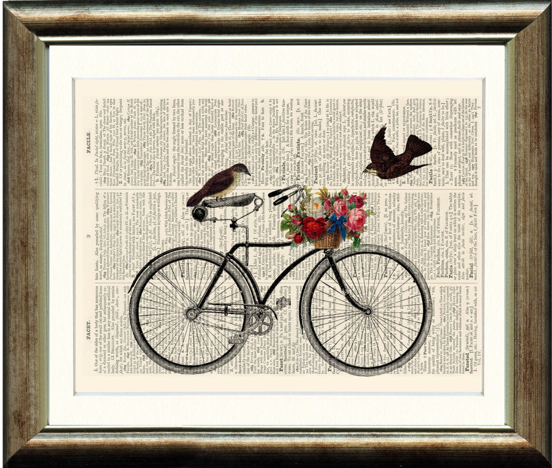 Birds on a Bicycle Upcycled Vintage Book Page Print on a - Etsy
