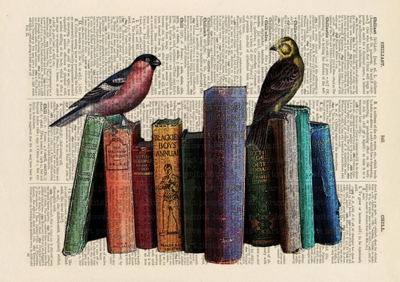 Antique Book page Art Print Vintage Birds /& Binoculars Dictionary print