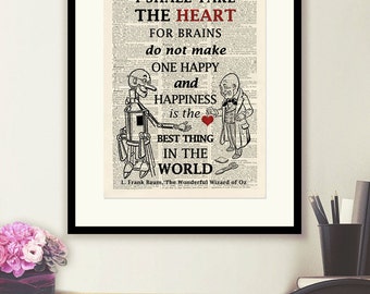 Wizard of Oz Tin Man Heart Quote 2-vintage book page print image on a page from an Upcycled late 1800s Dictionary Buy 3 get 1 Free
