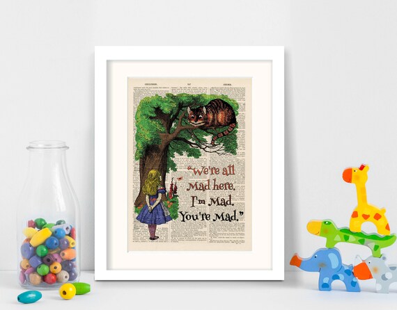 Alice In Wonderland Alice And The Cheshire Cat Upcycled Book Etsy
