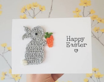 Personalised Handmade Easter Bunny Crochet Card, Cute Easter Card, Bunny Card, Religious Cards, Bunny Carrot Birthday Card, Bunny Birthday