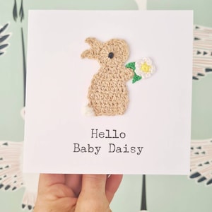 Gepersonaliseerde handgemaakte kaart konijntje en madeliefje, aangepaste verjaardagskaart, kaart voor beste vriend, kaart konijntje, kaart nieuwe baby, verjaardagskaart madeliefje