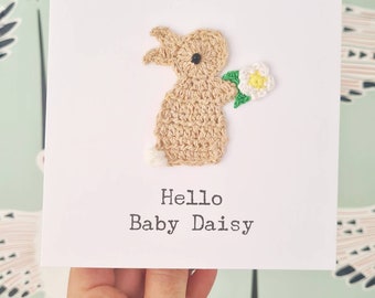 Personalisierte handgemachte Bunny & Daisy Karte, individuelle Geburtstagskarte, Bester Freund Karte, Bunny Baby Karte, neue Baby Karte, Daisy Geburtstagskarte
