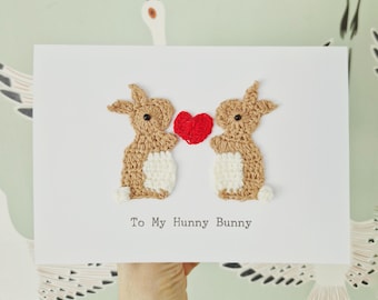 Personalised Anniversary Bunny Card, Cute Bunny Couple Card, Valentine Bunny Card, Wedding Bunny Card, Bunny Couples Card, Crochet Bunnies