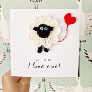 Gehaakte Valentijnskaart schapen, schapen verjaardagskaart, gepersonaliseerde Valentijnskaart, schapen verjaardagskaart, aangepaste schapenkaart, kaart schapenliefhebbers