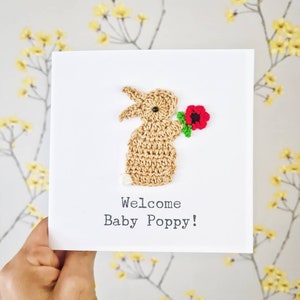 Biglietto personalizzato fatto a mano con coniglietto e papavero, biglietto di compleanno personalizzato, biglietto per il migliore amico, biglietto per neonato con coniglietto, biglietto per neonato, biglietto di compleanno con papavero