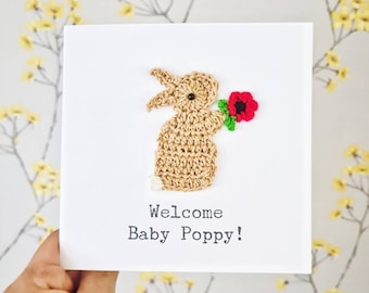 Personalised Handmade Bunny & Poppy Card, Custom Birthday Card, Best Friend Card, Bunny Baby Card, New Baby Card, Poppy Birthday Card