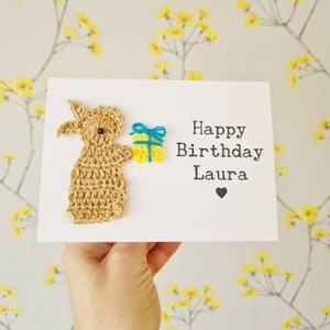 Personalised Handmade  Bunny Crochet Card, Bunny Mum Birthday Card, Special Friend Card, Custom Bunny Card, Cute Custom Card,