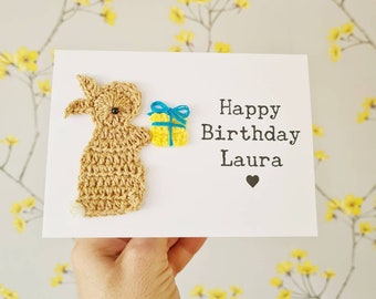 Personalised Handmade  Bunny Crochet Card, Bunny Mum Birthday Card, Special Friend Card, Custom Bunny Card, Cute Custom Card,