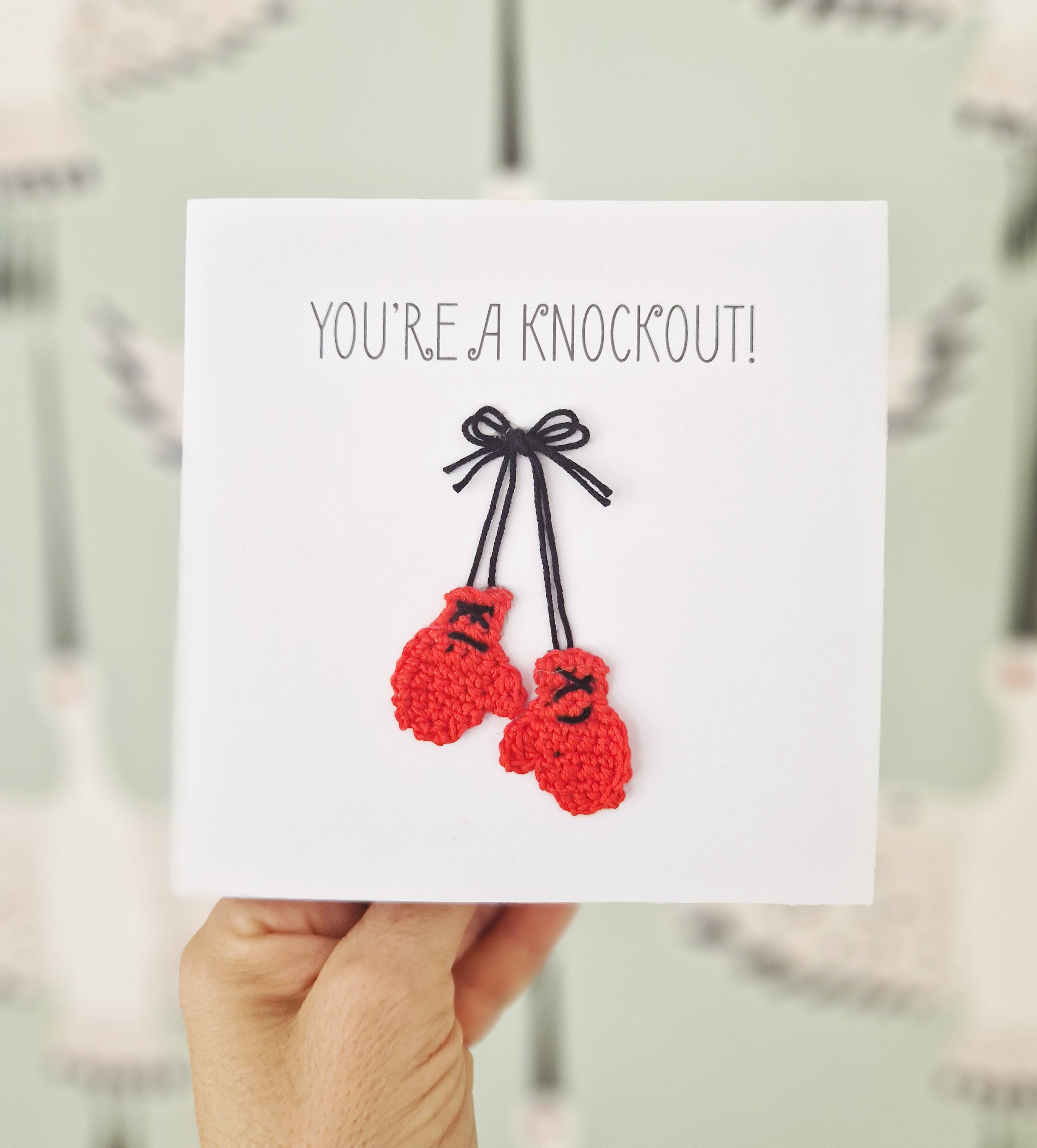 Personalised Boxing Glove Crochet Card, Fathers Day Card, Anniversary Card, Personalised Valentine Card, Knockout Card, Boxing lovers card