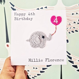 Handmade Elephant Birthday Card, Personalised Elephant Card, Kids Custom Birthday Card, Coming of Age Card, Crochet Elephant Card