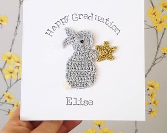 Personalised Handmade Bunny Gold Star Card, Graduation Card, Exam Pass Card, Custom Congratulations Card, Well done Card, Driving Test Card