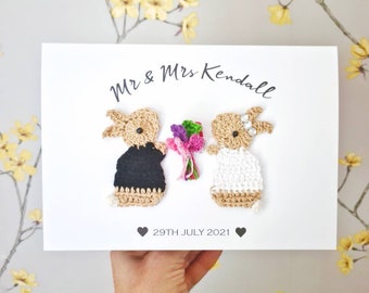 Personalised Handmade Wedding Card, Bunny Wedding Card, Luxury Wedding Card, Mr & Mrs Card, Newlywed Keepsake Card, Couples Wedding Gift