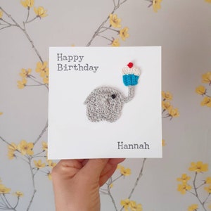 Handmade Elephant Birthday Card, Personalised Elephant Card, Elephant Cupcake Card, Cute Card, Special Friend Card, Cake Lovers Card