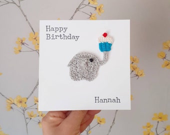 Handmade Elephant Birthday Card, Personalised Elephant Card, Elephant Cupcake Card, Cute Card, Special Friend Card, Cake Lovers Card
