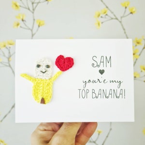 Handgemaakte gepersonaliseerde bananenkaart, verjaardagskaart papa, Vaderdagkaart, valentijnskaart banaan, verjaardagskaart banaan, bananenkaart top