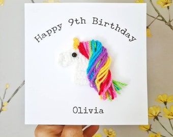 Personalised Handmade Crochet Unicorn Birthday Card, Magical Card, Coming of Age, Unicorn Card, Unicorn Lovers, Quirky Cards