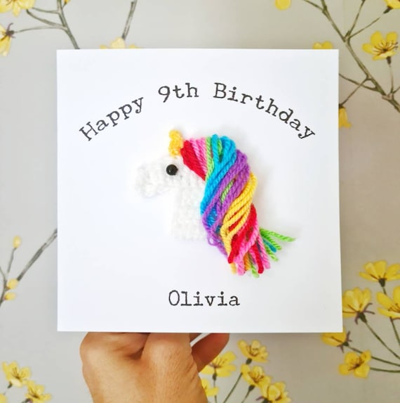 Personalised Handmade Crochet Unicorn Birthday Card, Magical Card, Coming of Age, Unicorn Card, Unicorn Lovers, Quirky Cards