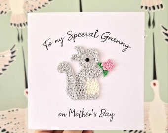 Personalised Handmade Crochet Squirrel Birthday Card, Special Friend Birthday, Mothers Day Card, Squirrel lovers Card, Father's Day Card