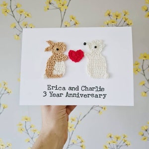 Gepersonaliseerde Bunny & Bear-valentijnskaart, handgemaakte Bunny-jubileumkaart, Bunny-trouwkaart, eigenzinnige valentijnskaart, aangepaste valentijnskaart
